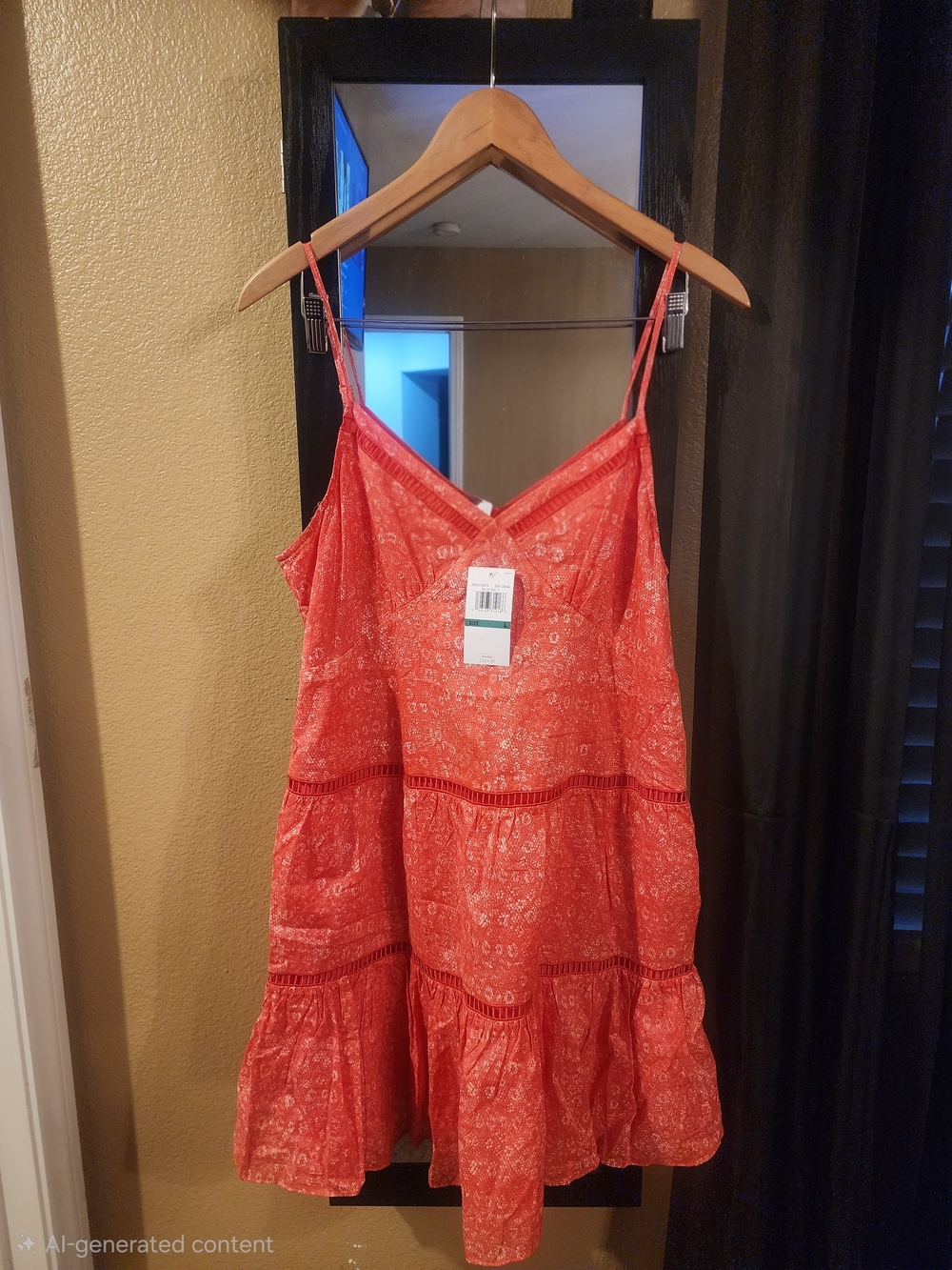 Michael Kors Coral-Red Printed Tiered Spaghetti Strap Mini Dress
